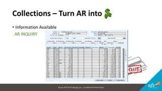 ©2017 AFSTechnologies, Inc.,Confidential Information
Collections – Turn AR into
• Information Available
AR INQUIRY
 