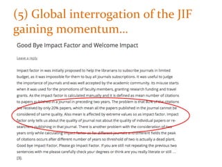 (5) Global interrogation of the JIF
gaining momentum…
 