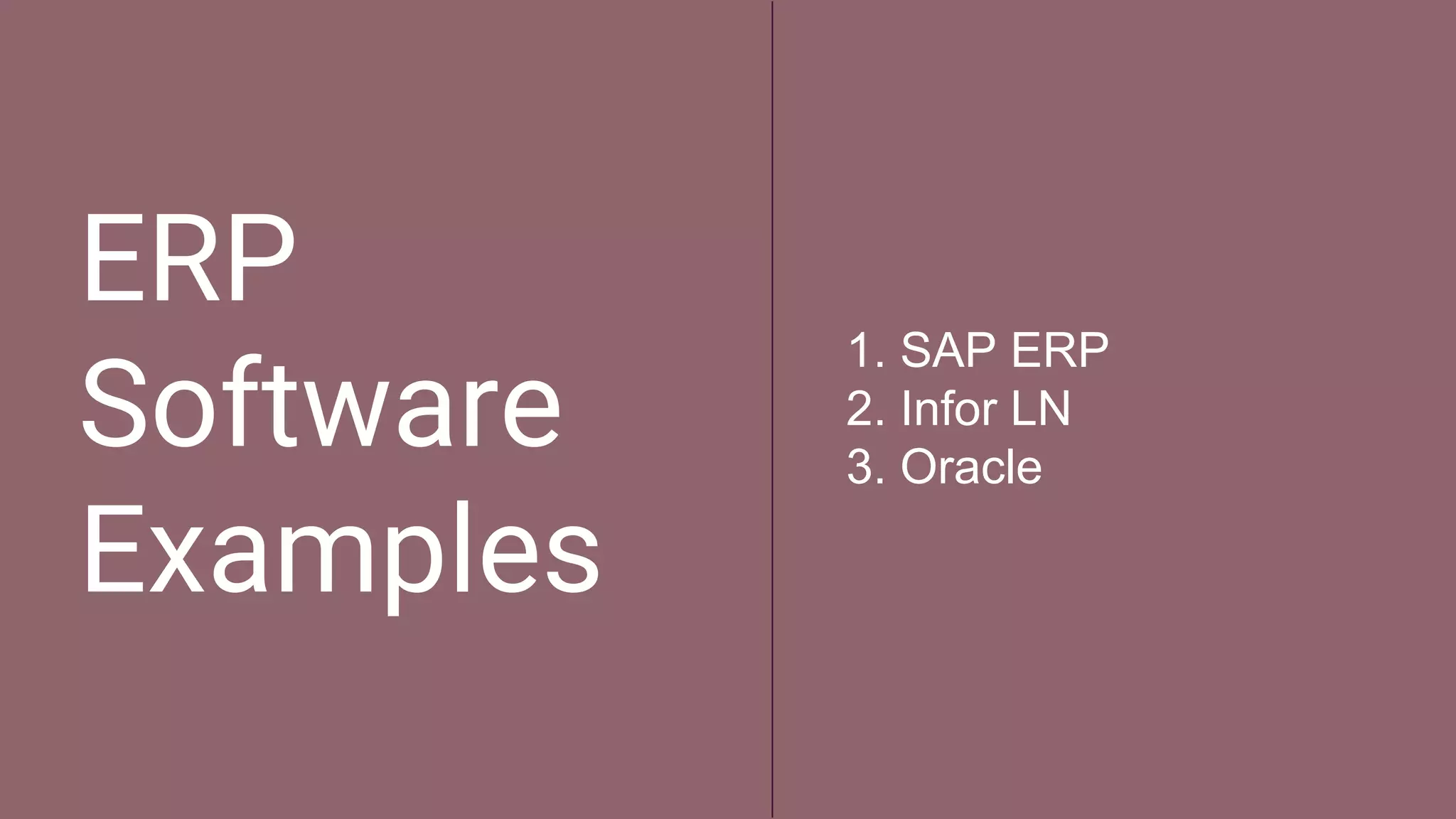 ERP
Software
Examples
1. SAP ERP
2. Infor LN
3. Oracle
 