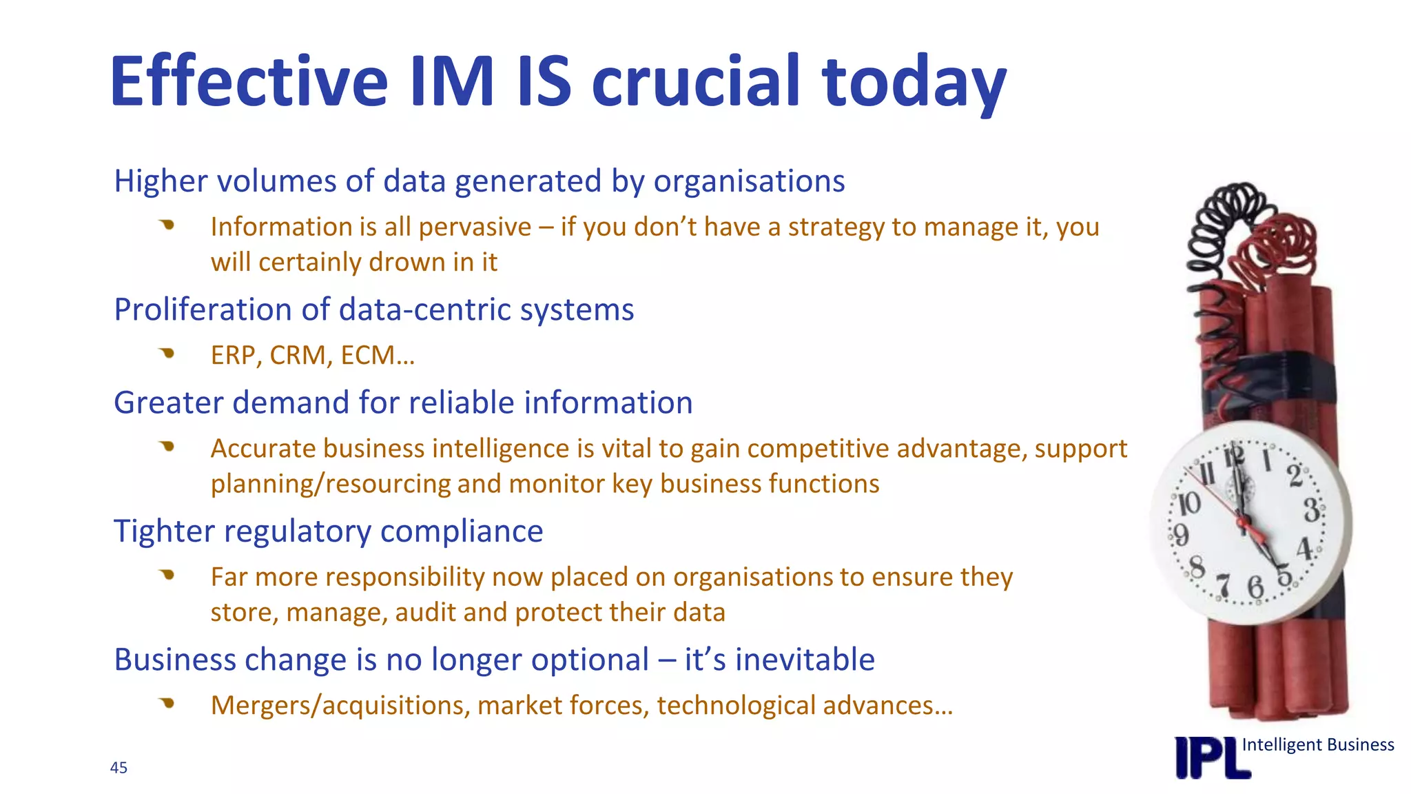 There are lots of benefitsRequirements gathering … leading to focused evaluation and good configurationData migration / take on … from clear definitions, accountabilities and high qualityMaster Data alignment … facilitating establishment of master data single version of truthData lineage … driving down the cost of integrationReporting … and reporting environment optimizationIntegration within overall Information Architecture … improving the overall understanding of the business and leading to business agility….. always stay focused on the business objectives when modelling