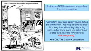 Why?Businesses NEED a common vocabulary for communicationBut ...Be aware of the baggage associated with the term “data modelling”It often works best if you don’t mention you’re doing “data modelling”