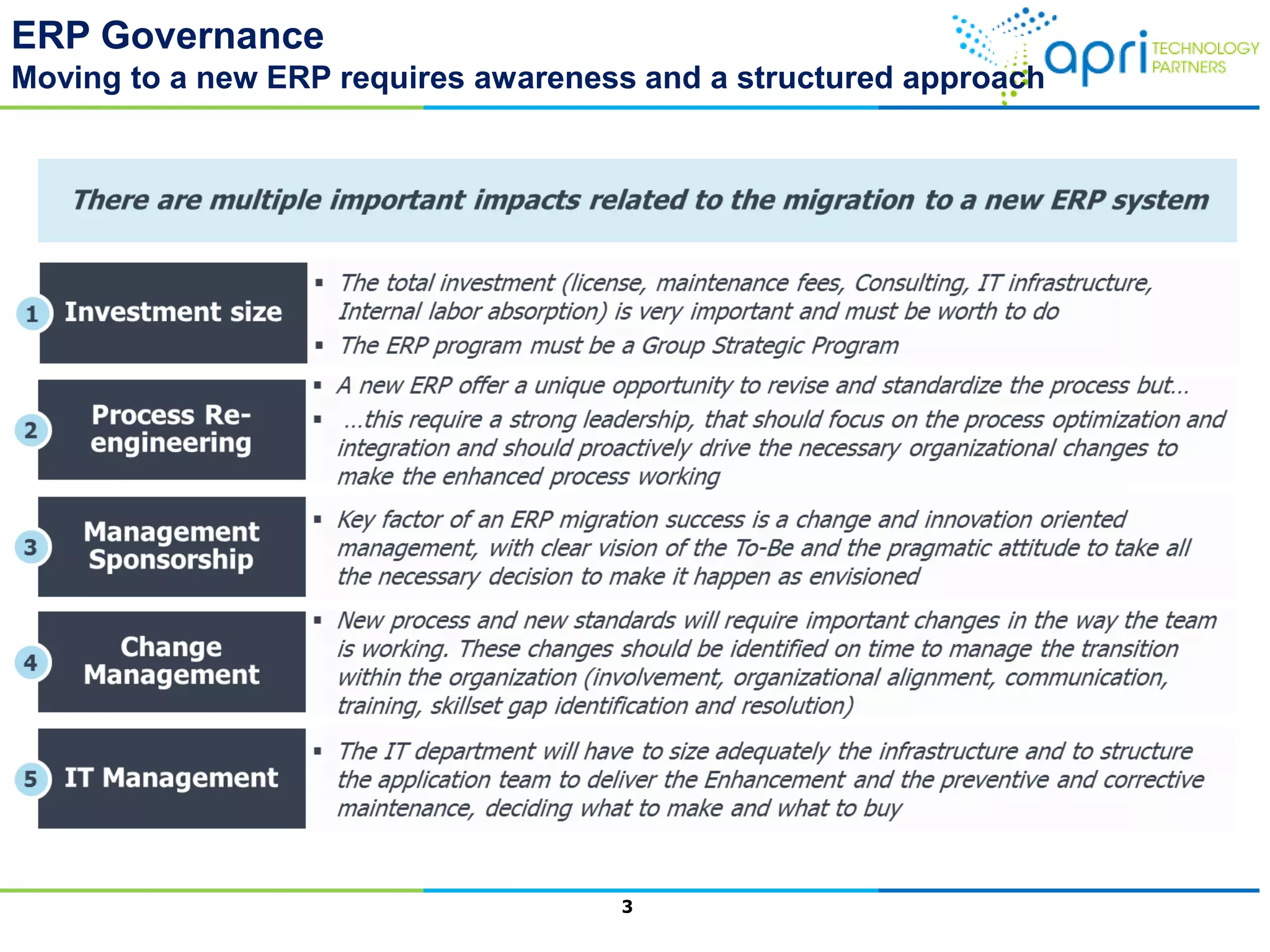 ERP Governance
Moving to a new ERP requires awareness and a structured approach
3
 