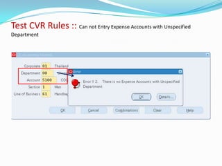 Test CVR Rules :: Can not Entry Expense Accounts with Unspecified
Department
 