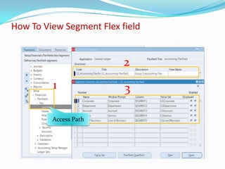 How To View Segment Flex field


                          2
         1                3

         Access Path
 