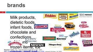 28
refrige
Milk products,
dietetic foods,
infant foods,
chocolate and
confections,
rated and
frozen items, ice
brands
Source: Weller, Joe, “Introduction to Nestle in the USA”,
 