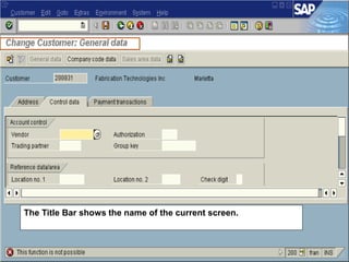The Title Bar shows the name of the current screen.
 