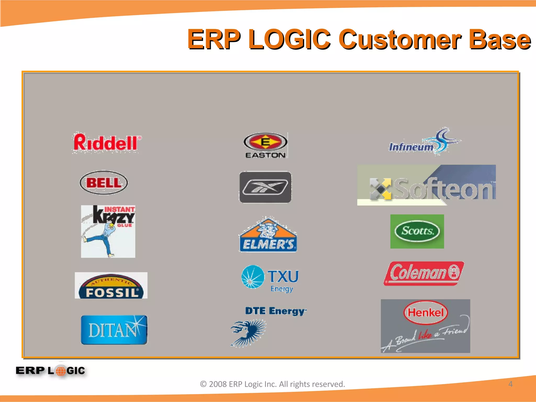 ERP LOGIC Customer Base © 2008 ERP Logic Inc. All rights reserved. 