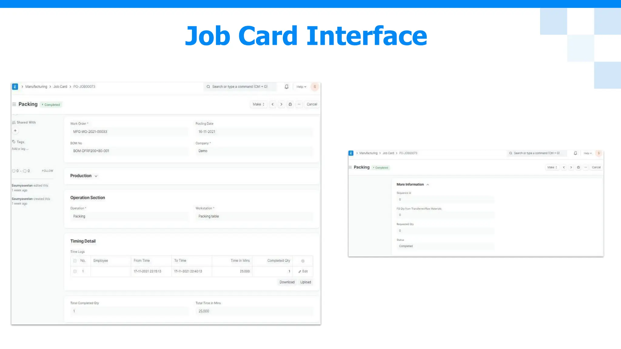 Job Card Interface
 