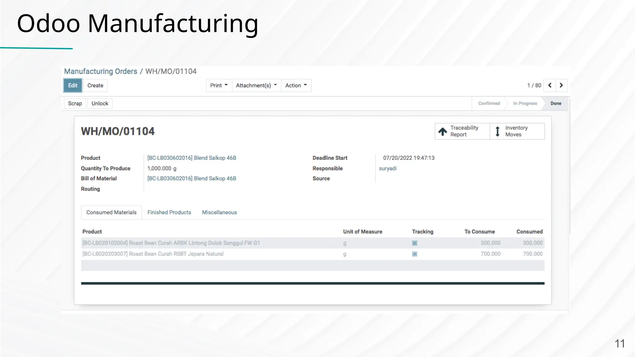 Odoo Manufacturing 11 