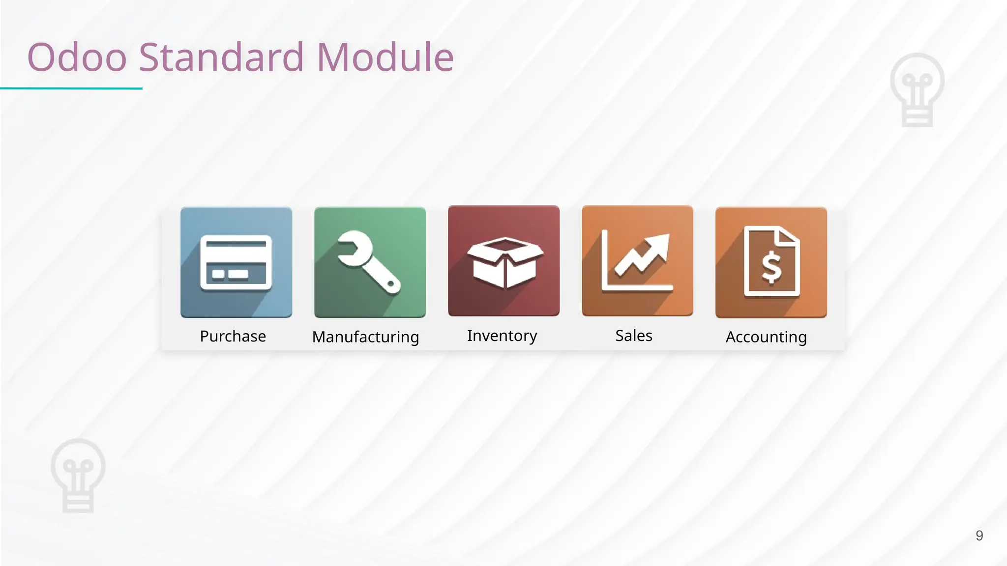 Sales Purchase Inventory Manufacturing Accounting Odoo Standard Module 9 