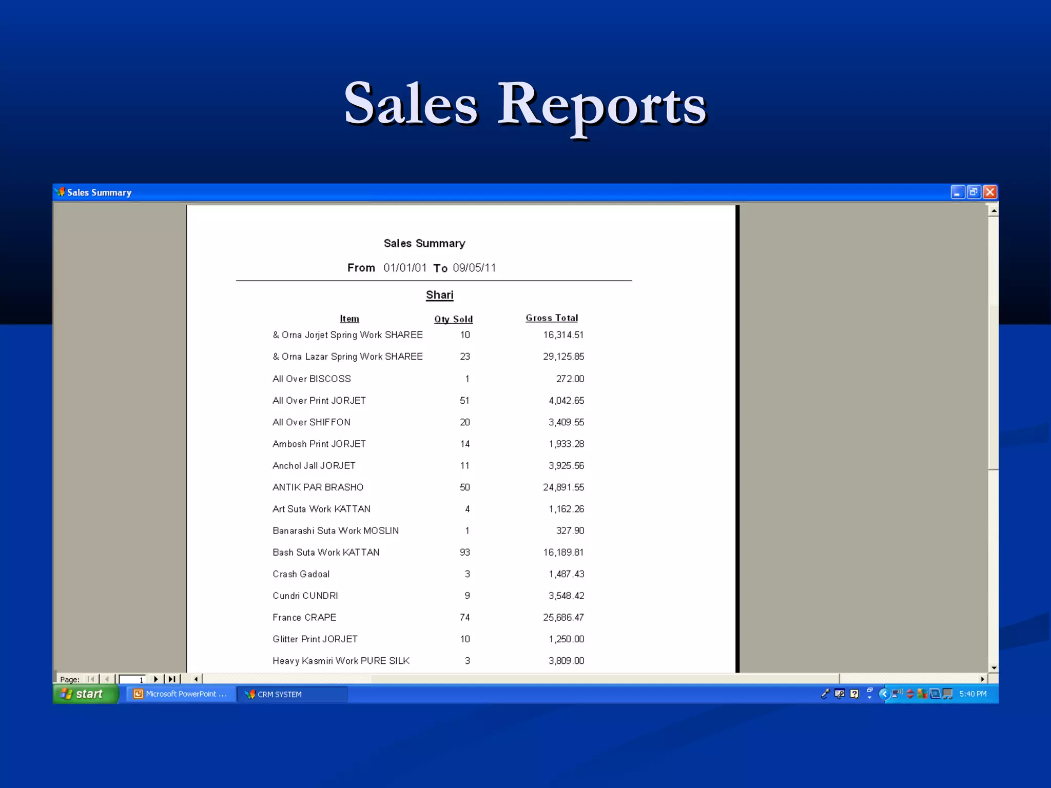 Sales Reports
 