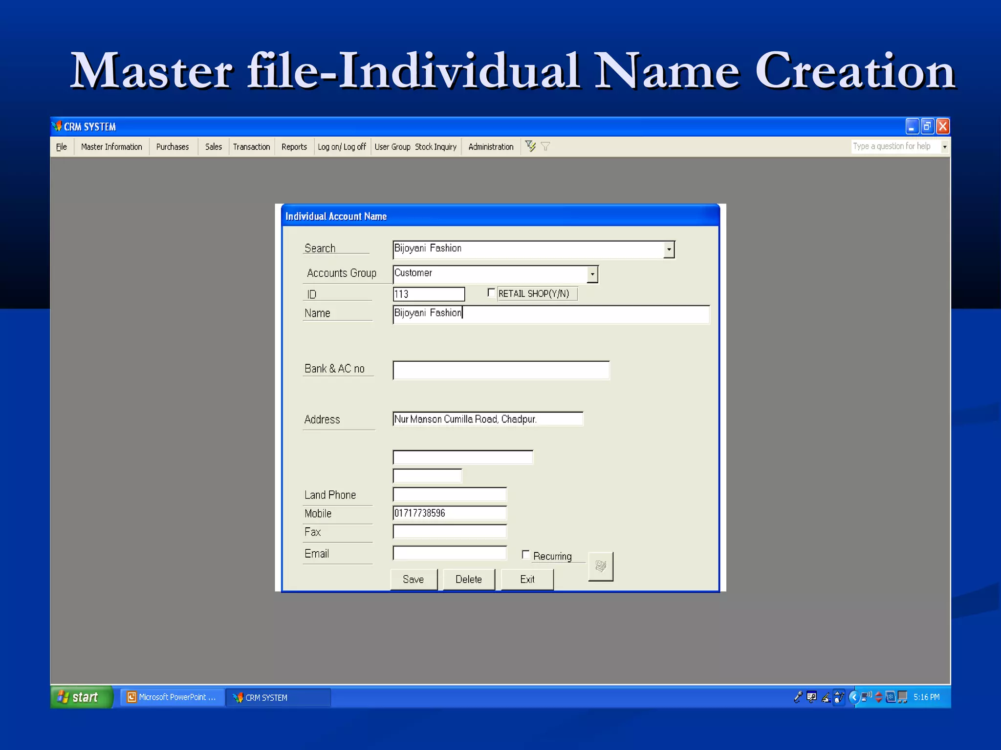 Master file-Individual Name Creation
 