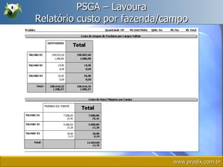 PSGA – Lavoura Relatório custo por fazenda/campo www.prodix.com.br 