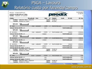 PSGA – Lavoura Relatório custo por fazenda/campo www.prodix.com.br 