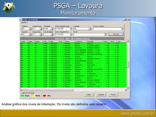 PSGA – Lavoura Monitoramento Análise gráfica dos níveis de infestação. Os níveis são definidos pelo usuário. www.prodix.com.br 