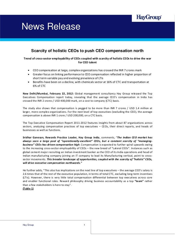 CEO's compensation Study Press Release