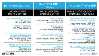 ERP‫צריך‬‫יותר‬ ‫קל‬ ‫להיות‬
‫ה‬-ERP‫לעבוד‬ ‫צריך‬
‫בשבילך‬
‫הארגון‬ ‫בצמיחת‬ ‫תמיכה‬
‫בעולם‬ ‫וטכנולוגיה‬ ‫חדשנות‬
‫הארגוניות‬ ‫האפליקציות‬
‫ניהול‬‫של‬ ‫אפקטיבי‬
‫ארגוניים‬ ‫תהליכים‬
‫הצמחת‬‫הארגון‬
‫ללקוח‬ ‫הפנים‬ ‫עם‬
‫בפלטפורמות‬ ‫הלקוח‬ ‫חווית‬ ‫תכנון‬
‫מרובות‬:mobile, e-commerce,
tablets...
‫חבה‬ ‫יריב‬,‫סמנכ‬"‫עסקי‬ ‫פתוח‬ ‫ל‬,
EDEA
‫שלי‬ ‫הנתונים‬ ‫על‬ ‫ישמור‬ ‫מי‬?
Priority‫מתאים‬ ‫זה‬ ‫ולמי‬ ‫בענן‬
‫גיא‬‫ריצ‬'‫קר‬,‫סמנכ‬"‫מכירות‬ ‫ל‬
‫עסקיים‬ ‫ושותפים‬,Priority
Software
‫רק‬ ‫לא‬Google:
‫ארגוני‬ ‫חיפוש‬ ‫של‬ ‫החשיבות‬ ‫על‬
‫ברט‬ ‫ליאור‬,
‫סמנכ‬"‫פיתוח‬ ‫ל‬,PrioritySoftware
The simplified perspective of
user experience
‫מור‬ ‫רונאל‬,NG Soft
‫ניירת‬ ‫ללא‬ ‫משרד‬
‫טמיר‬ ‫בשי‬ ‫שרית‬,‫תחום‬ ‫ראש‬BI‫ו‬-
Dot.Net,MedaTech
‫הדיגיטלי‬ ‫העובד‬
‫שמעוני‬ ‫עינת‬,
‫בכירה‬ ‫ואנליסטית‬ ‫נשיא‬ ‫סגנית‬,
STKI
‫לקוח‬ ‫סיפור‬:ERP‫מהכספים‬
‫למרלוג‬
‫חיימי‬ ‫יואל‬,‫סמנכ‬"‫תפעול‬ ‫ל‬,‫מחסני‬
‫תאורה‬
‫השכר‬ ‫לפתרונות‬ ‫מתקדמים‬
‫והנוכחות‬
‫של‬Priority
‫חדד‬ ‫יוסי‬,‫מנהל‬‫פרוייקטים‬‫ולקוחות‬
‫בכיר‬,Priority Software
‫קניה‬ ‫והחלטות‬ ‫אלקטרוני‬ ‫מסחר‬
‫הדיגיטלי‬ ‫בעידן‬
‫סלע‬ ‫עומר‬,NG Soft
Priority‫גם‬ ‫זה‬CRM
‫פרנקל‬ ‫טל‬,‫מנכ‬"‫ל‬,FBC
Customer Engagement–
‫למעורב‬ ‫הלקוח‬ ‫את‬ ‫הופכים‬
‫קסלמן‬ ‫שרה‬,‫לקוחות‬ ‫תמיכת‬,
Priority Software
‫הארגון‬ ‫את‬ ‫מודדים‬:‫מ‬-BI‫ל‬-
CorporatePerformance
Management
‫שרר‬ ‫קרן‬-‫טייבר‬,
‫מוצר‬ ‫מנהלת‬,Priority Software
 