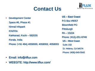 Contact Us
●
Development CenterDevelopment Center
Space #6, Phase #1Space #6, Phase #1
Nirmal InfoparkNirmal Infopark
KINF...