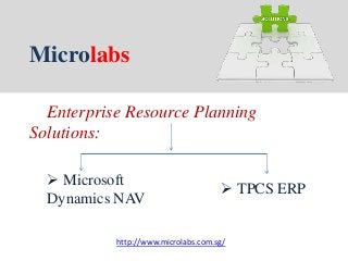 Microlabs
Enterprise Resource Planning
Solutions:
 Microsoft
Dynamics NAV
 TPCS ERP
http://www.microlabs.com.sg/
 