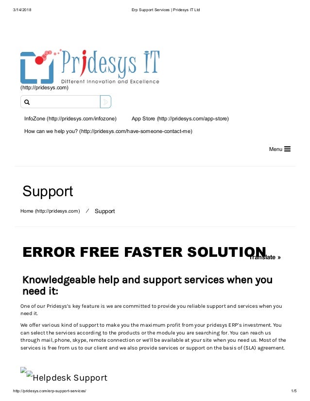 Erp Support Services Pridesys It Ltd