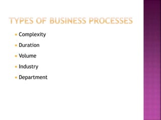  Complexity
 Duration
 Volume
 Industry
 Department
 