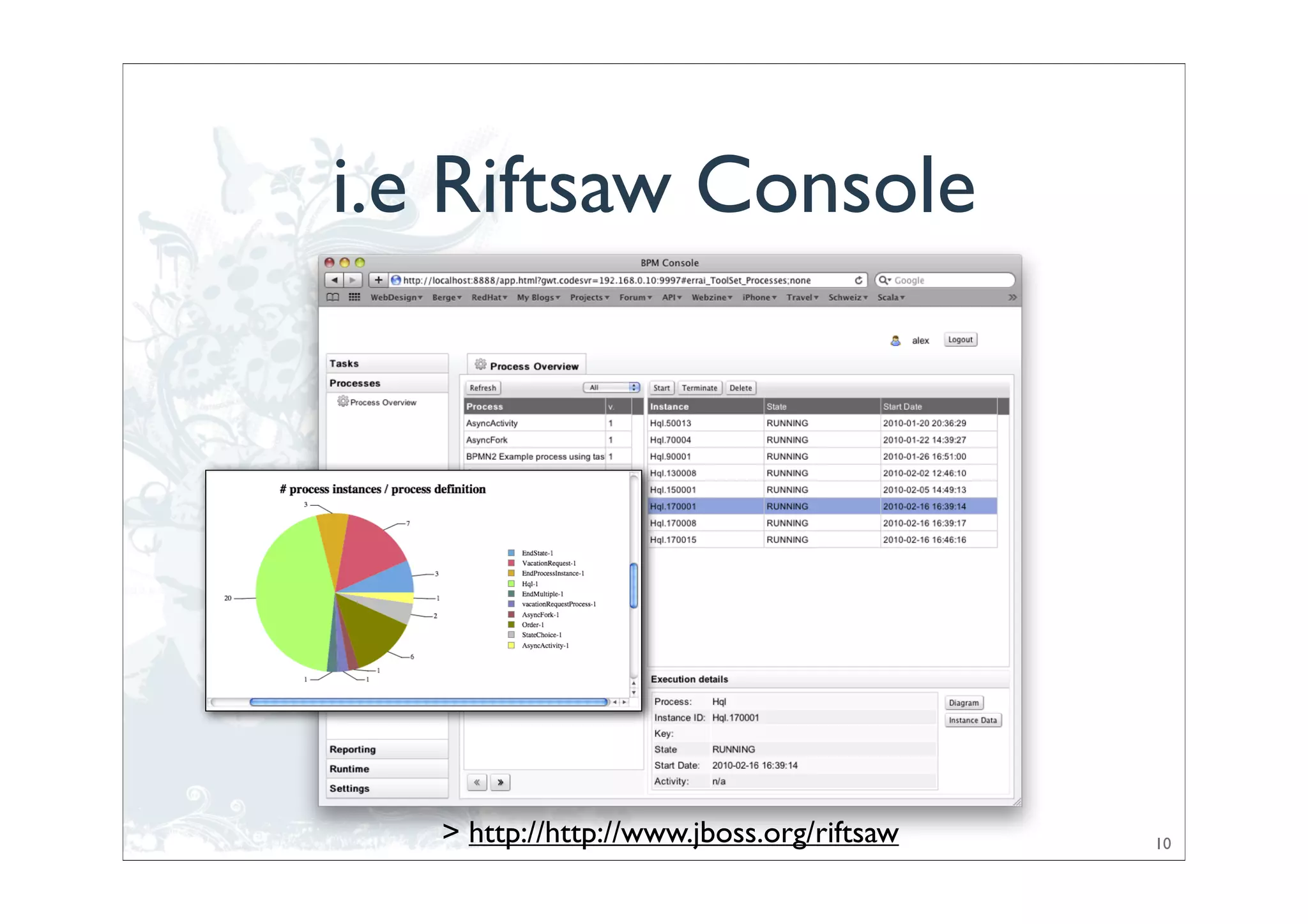 i.e Riftsaw Console




   > http://http://www.jboss.org/riftsaw   10
 