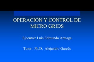 OPERACIÓN Y CONTROL DE
     MICRO GRIDS

  Ejecutor: Luis Edmundo Arteaga

   Tutor: Ph.D. Alejandro Garcés
 