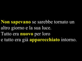 Non sapevano se sarebbe tornato un
altro giorno e la sua luce.
Tutto era nuovo per loro
e tutto era già apparecchiato intorno.

 