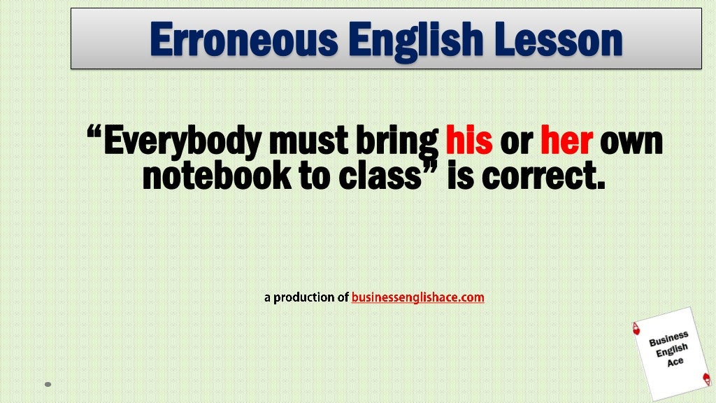 Erroneous English Everybody Pronouns