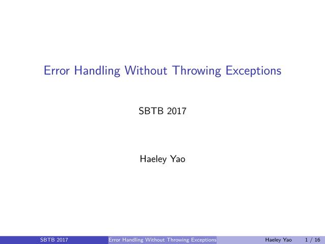 Error Handling Without Throwing Exceptions | PPT