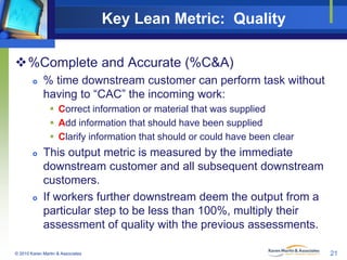 Key Lean Metric: Quality
%Complete and Accurate (%C&A)


% time downstream customer can perform task without
having to “...