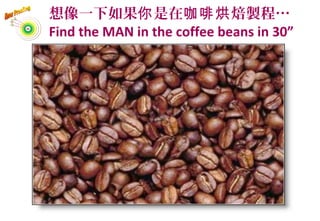 想像一下如果 是在 焙製程…你 咖啡烘
Find the MAN in the coffee beans in 30”
 