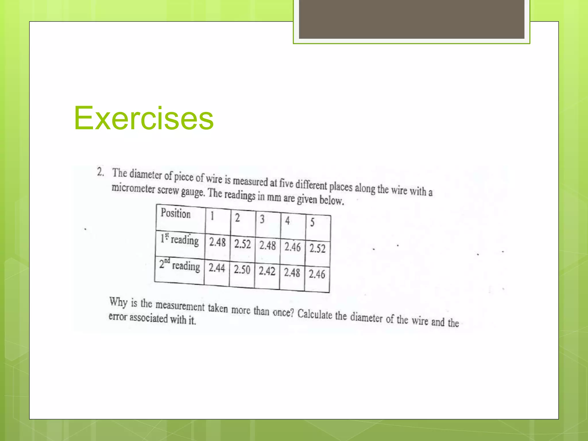 Exercises
 