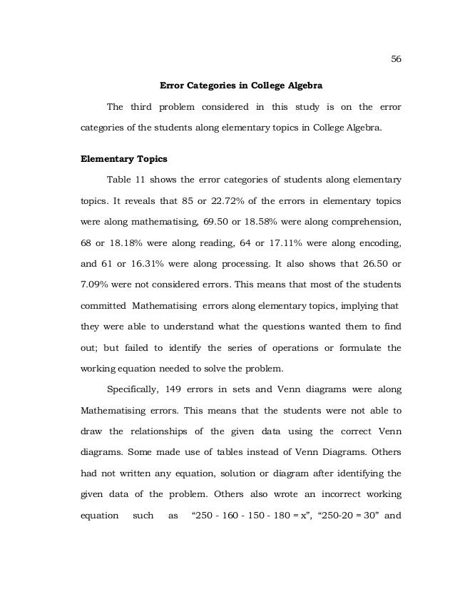 error analysis in college algebra in the higher education institution venn diagram in college algebra