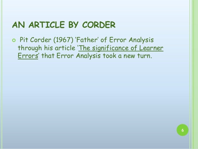Error Analysis and Interlanguage: Corder, S. P.