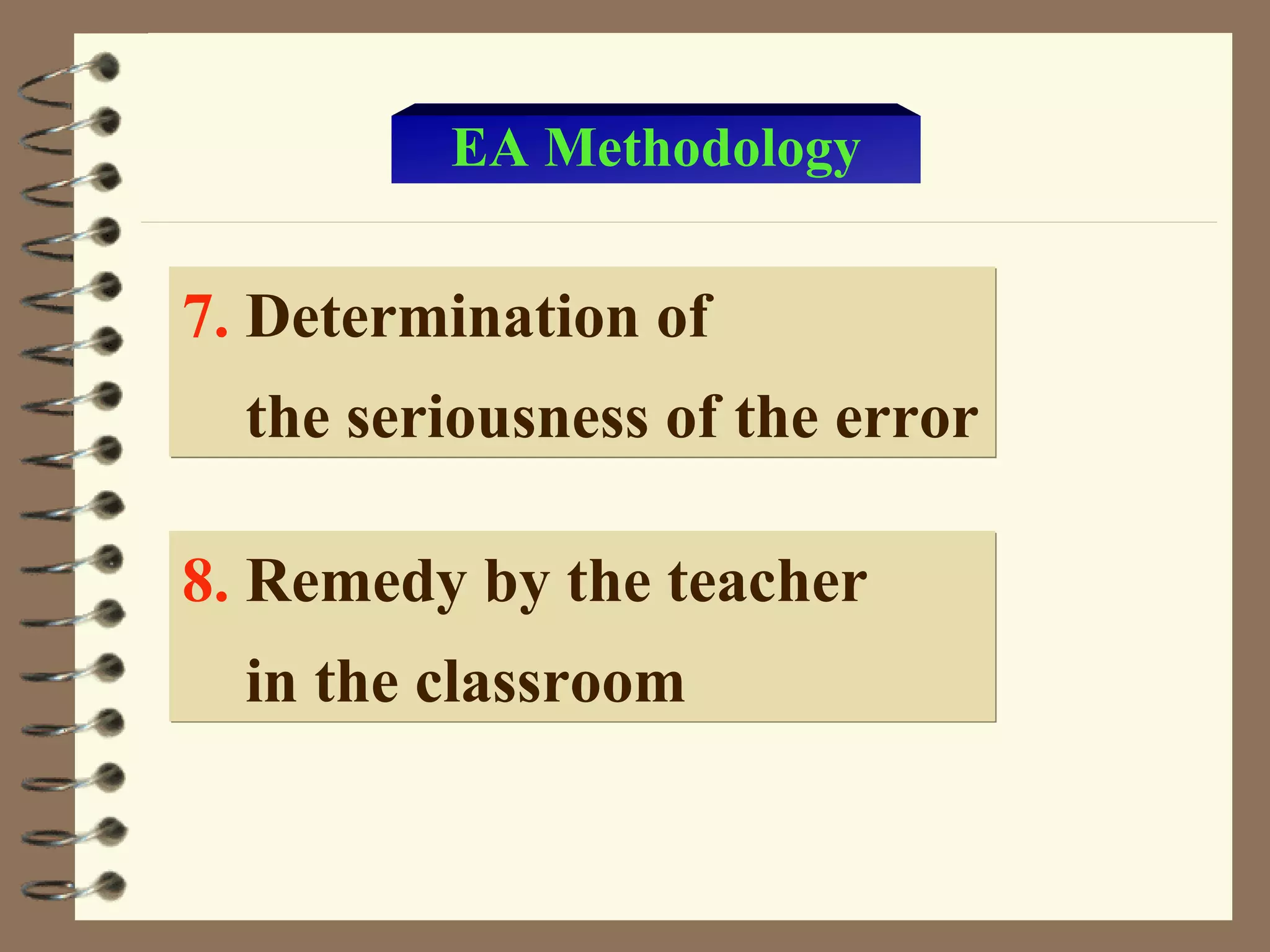 EA Methodology


7. Determination of
  the seriousness of the error

8. Remedy by the teacher
  in the classroom
 