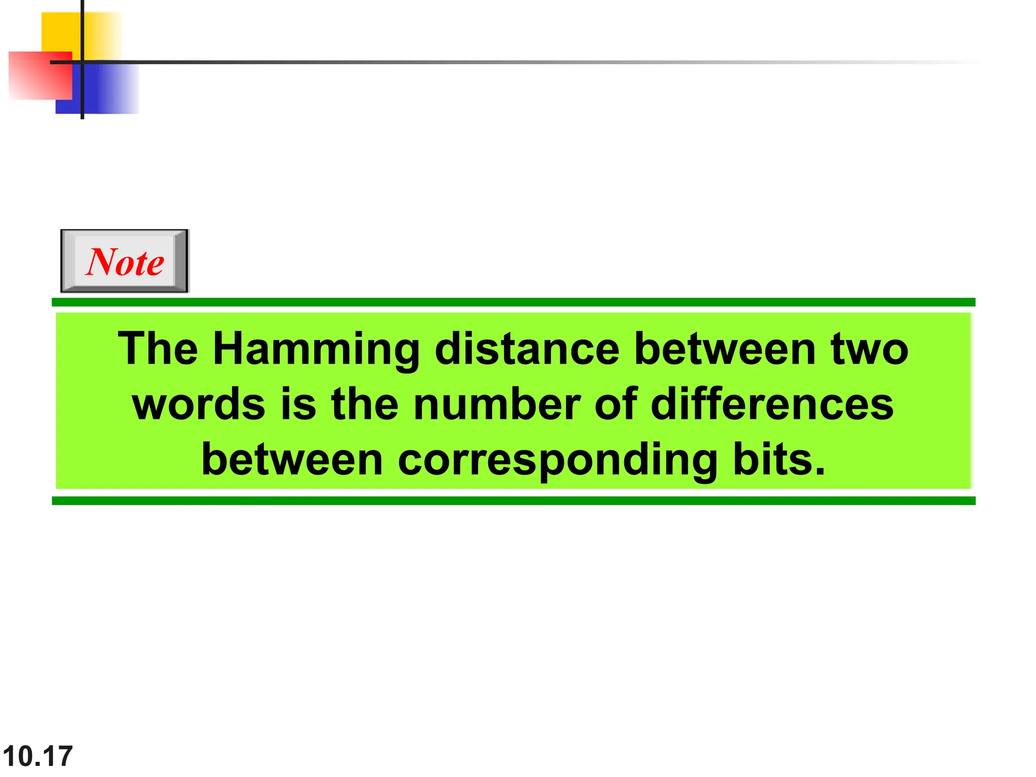 10.17 The Hamming distance between two words is the number of differences between corresponding bits. Note 