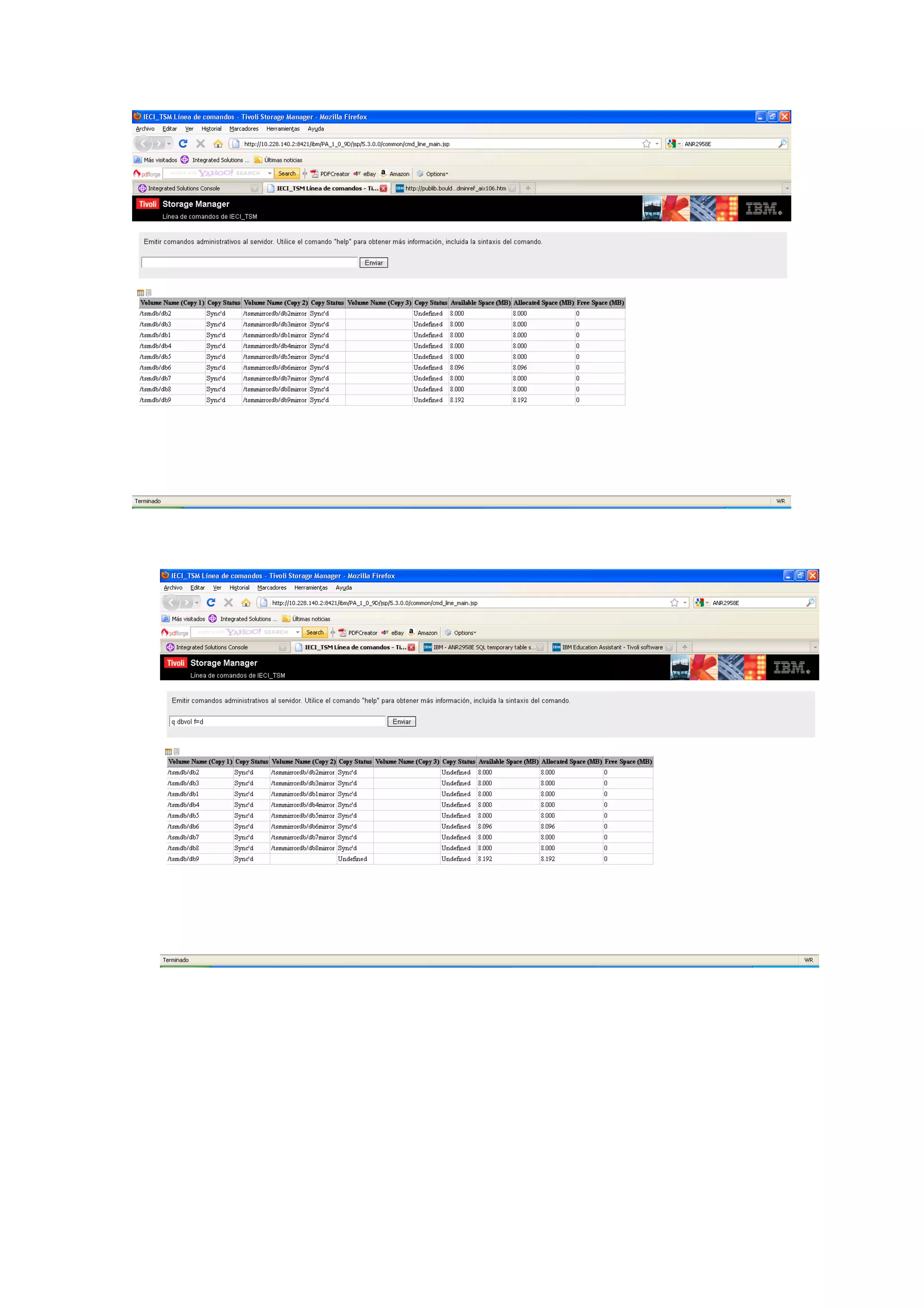 Error en el tsm debido a falta de espacio en la base de datos