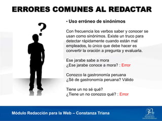 Errores comunes al redactar módulo redacción para la web | PPTX