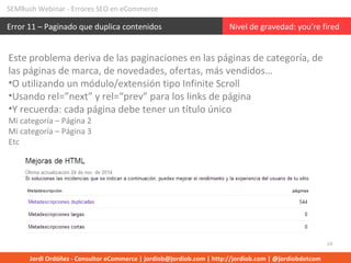SEMRush Webinar - Errores SEO en eCommerce 
Error 11 – Paginado que duplica contenidos Nivel de gravedad: you’re fired 
20...