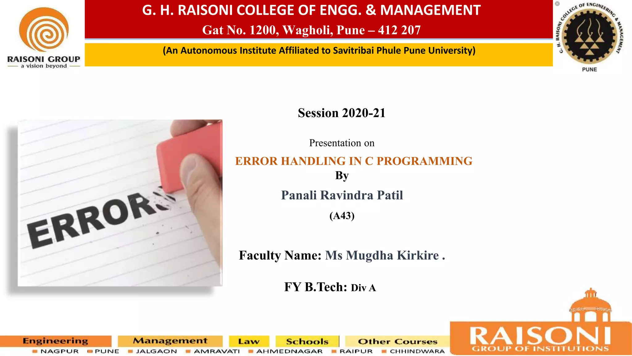 Error hanadling in c programming presentation | PPTX | Programming ...