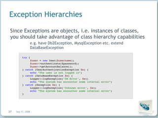 Hierarchy of PHP exceptions •