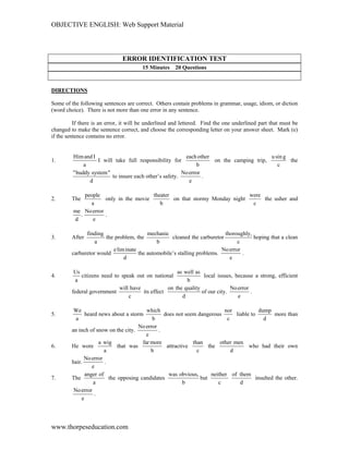 Error Identification Worksheets.pdf ERROR IDENTIFICATION SET 1 Identifying the Error | PDF