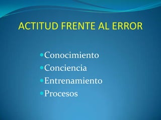 ACTITUD FRENTE AL ERROR
Conocimiento
Conciencia

Entrenamiento
Procesos

 
