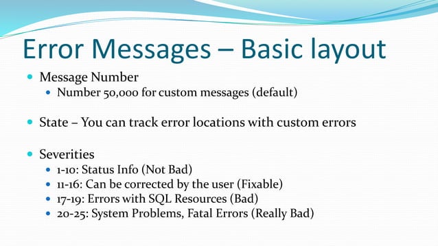 SQL: Error Messages and Error Handling | PPT