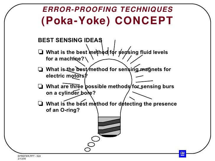 Error proofing technique Poka Yoke