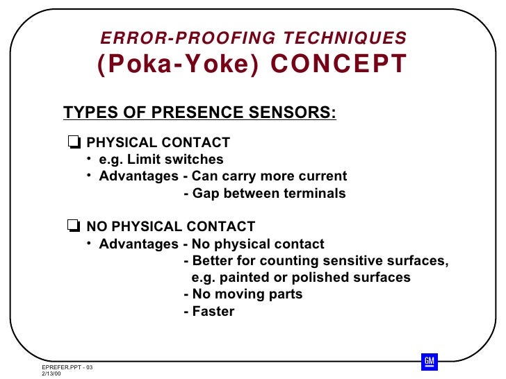 Error proofing technique Poka Yoke