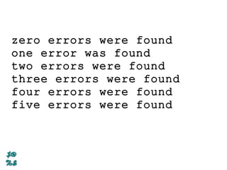 zero errors were found
one error was found
two errors were found
three errors were found
four errors were found
five errors were found
 