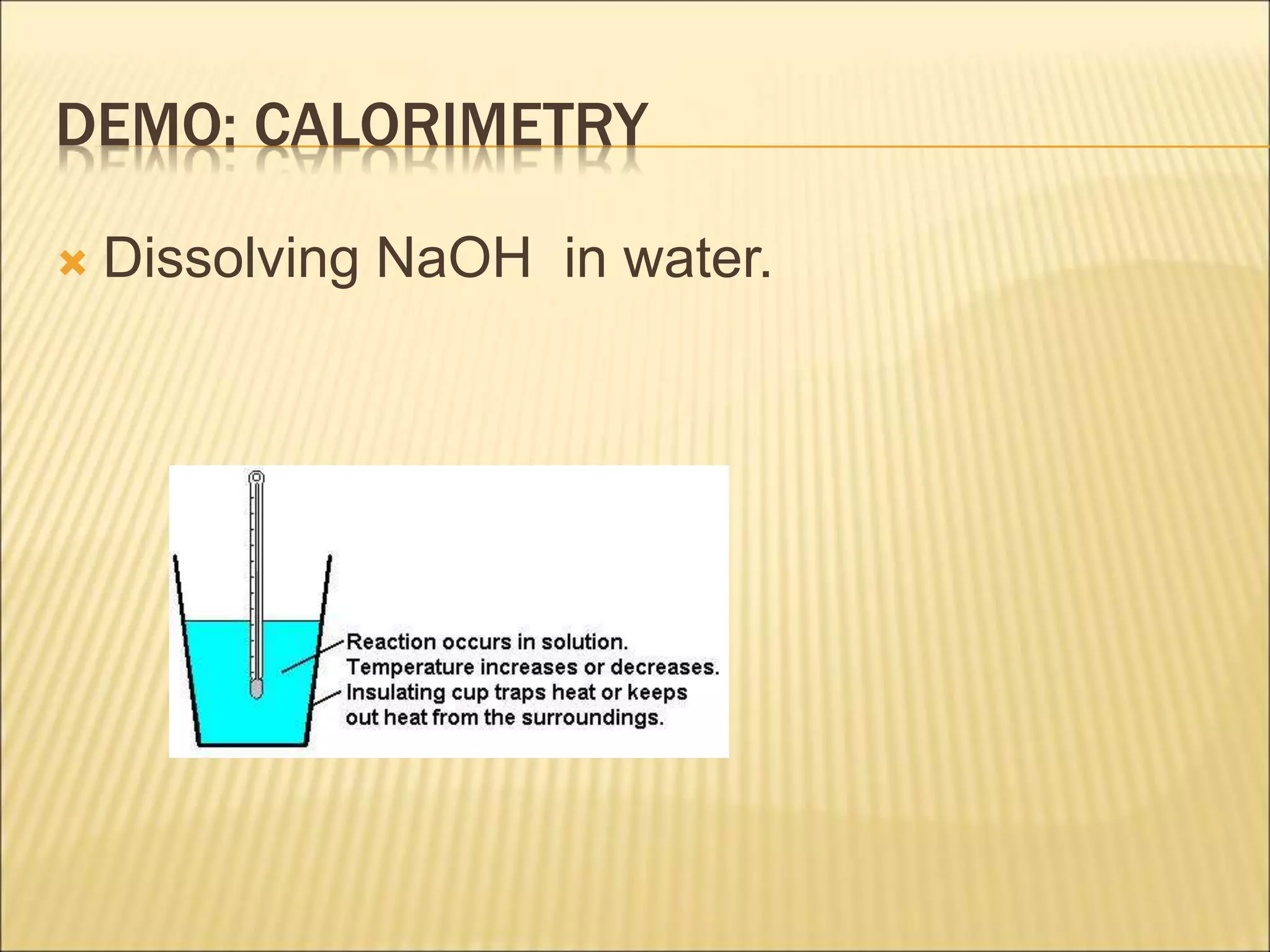 DEMO: CALORIMETRY
 Dissolving NaOH in water.
 