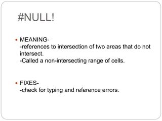 Errors in ms excel | PPTX
